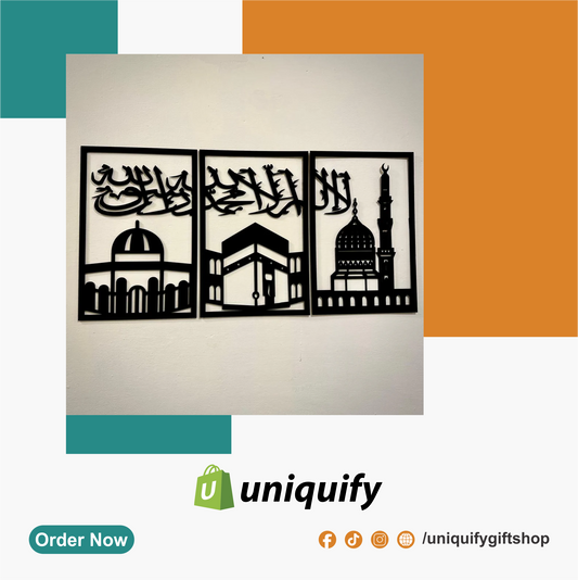 Three Frames Kalma Islamic Wooden Wall Art – Elegant Islamic Decor